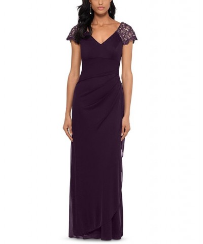 Lace-Sleeve Chiffon Gown Purple $64.07 Dresses