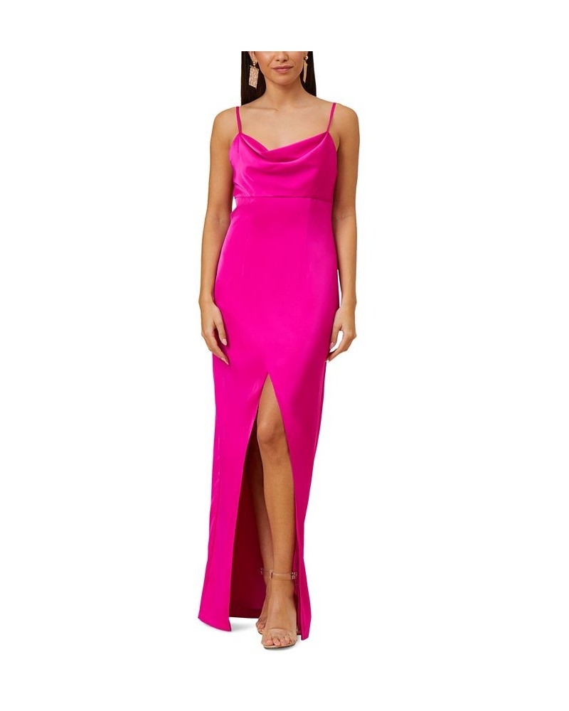 Women's Cowl-Neck Front-Slit Gown Pink Flame $80.50 Dresses