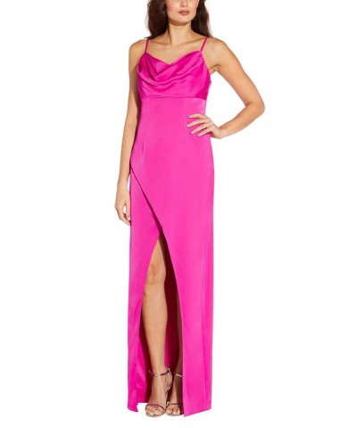 Women's Cowl-Neck Front-Slit Gown Pink Flame $80.50 Dresses