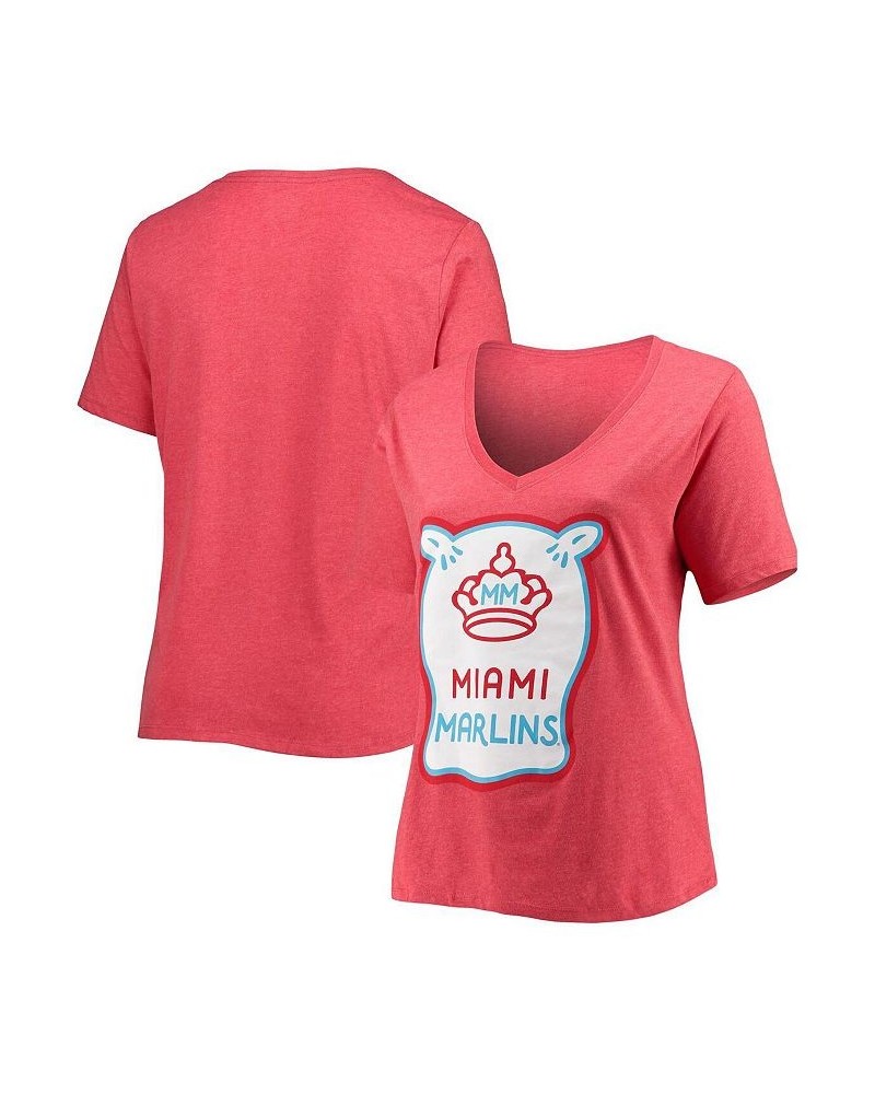 Women's Heathered Red Miami Marlins City Connect Plus Size V-Neck T-shirt Heathered Red $24.37 Tops