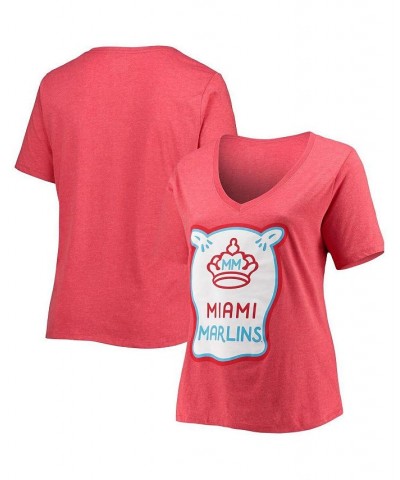 Women's Heathered Red Miami Marlins City Connect Plus Size V-Neck T-shirt Heathered Red $24.37 Tops