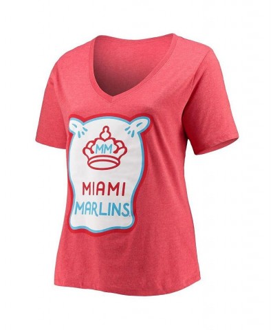 Women's Heathered Red Miami Marlins City Connect Plus Size V-Neck T-shirt Heathered Red $24.37 Tops