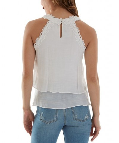 Juniors' Crochet-Trim Layered-Hem Top White $22.05 Tops