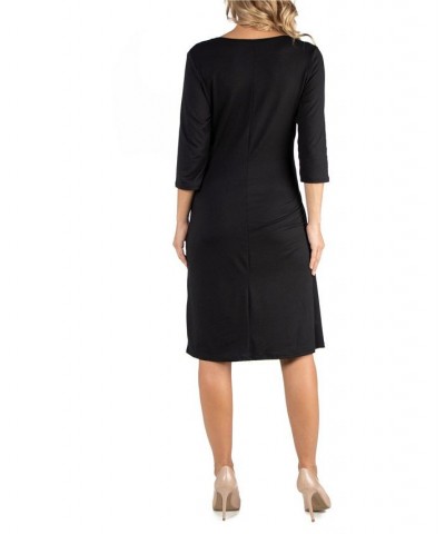 Three Quarter Sleeve Knee Length Maternity Wrap Dress Black $25.07 Dresses