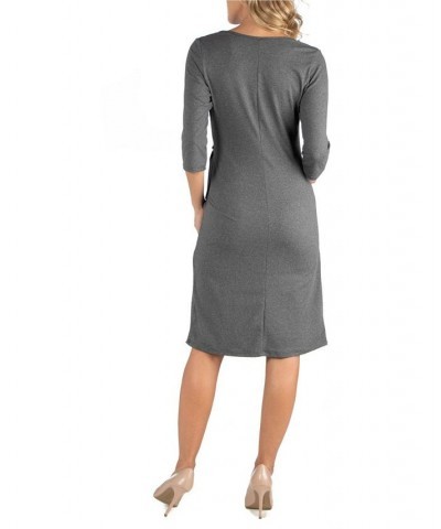 Three Quarter Sleeve Knee Length Maternity Wrap Dress Black $25.07 Dresses