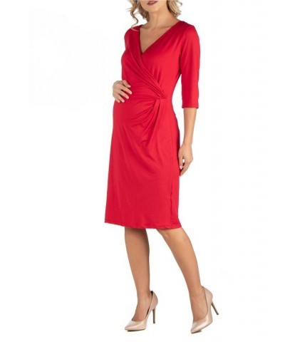 Three Quarter Sleeve Knee Length Maternity Wrap Dress Black $25.07 Dresses