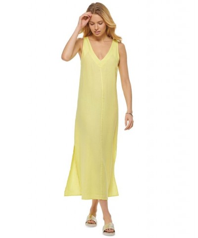 Linen V-Neck Maxi Dress Yellow $43.75 Dresses