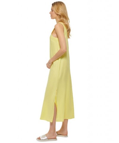 Linen V-Neck Maxi Dress Yellow $43.75 Dresses