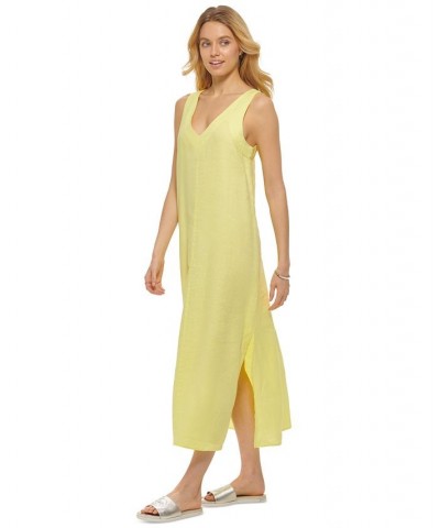 Linen V-Neck Maxi Dress Yellow $43.75 Dresses