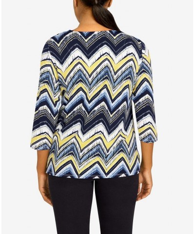 Petite Bright Idea Three-Quarter Length Zig Zag Top with Necklace Multi $27.74 Tops