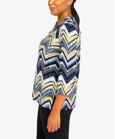 Petite Bright Idea Three-Quarter Length Zig Zag Top with Necklace Multi $27.74 Tops