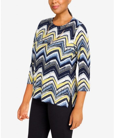 Petite Bright Idea Three-Quarter Length Zig Zag Top with Necklace Multi $27.74 Tops