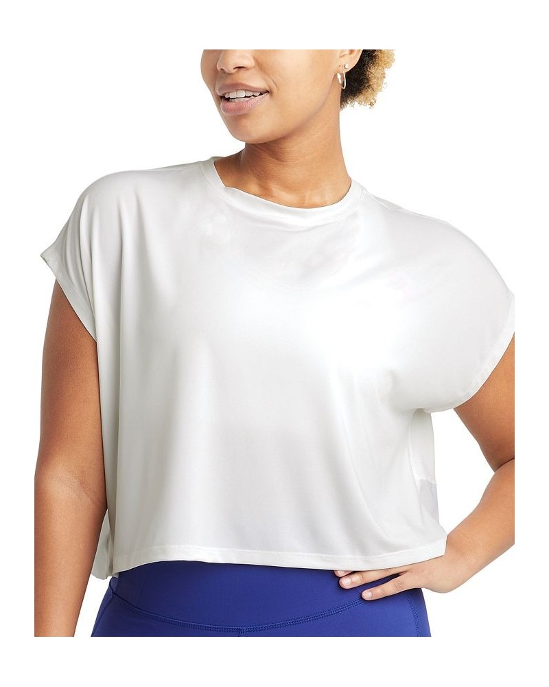 Women's Mesh-Trim Cropped T-Shirt White $14.84 Tops