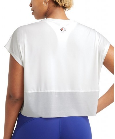 Women's Mesh-Trim Cropped T-Shirt White $14.84 Tops