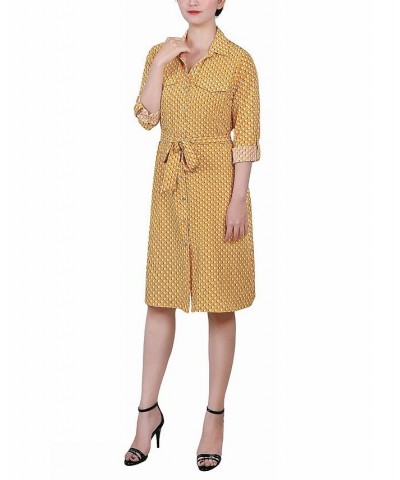 Women's 3/4 Sleeve Roll Tab Shirtdress with Belt Gold-Tone Bidotshade $20.72 Dresses