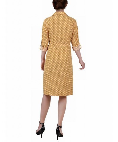 Women's 3/4 Sleeve Roll Tab Shirtdress with Belt Gold-Tone Bidotshade $20.72 Dresses