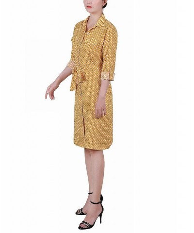 Women's 3/4 Sleeve Roll Tab Shirtdress with Belt Gold-Tone Bidotshade $20.72 Dresses