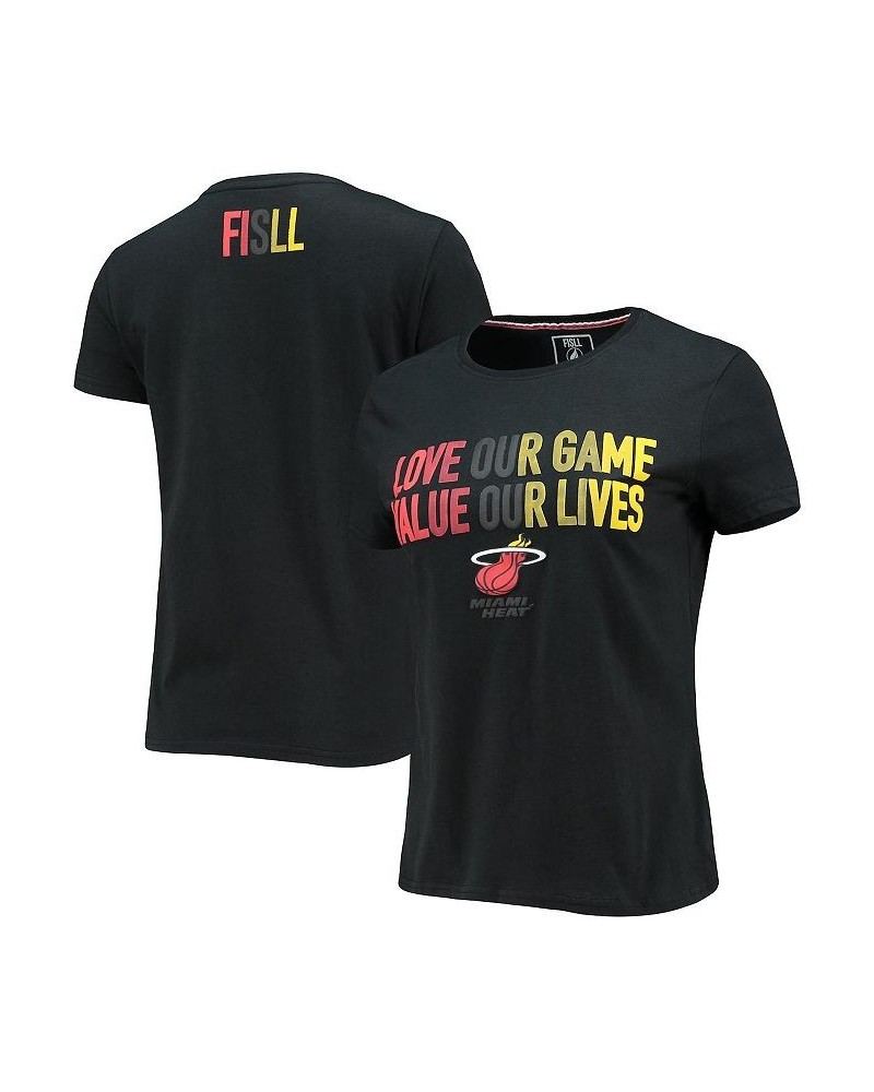 Women's Black Miami Heat Social Justice Team T-shirt Black $26.99 Tops