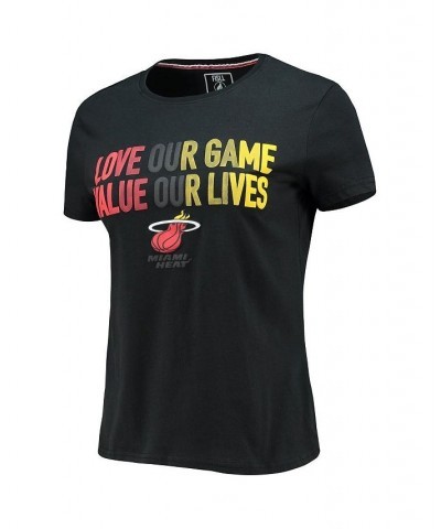 Women's Black Miami Heat Social Justice Team T-shirt Black $26.99 Tops