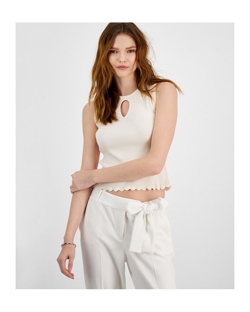 Women's Sleeveless Ribbed Cropped Keyhole-Cutout Sweater White $21.83 Tops