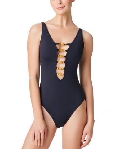 Women's Kore Lace-Up One-Piece Swimsuit Black $43.20 Swimsuits