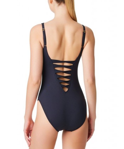 Women's Kore Lace-Up One-Piece Swimsuit Black $43.20 Swimsuits