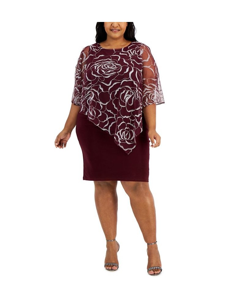 Plus Size Glitter-Mesh Overlay Dress Wine $68.11 Dresses