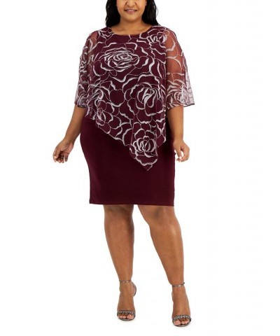 Plus Size Glitter-Mesh Overlay Dress Wine $68.11 Dresses