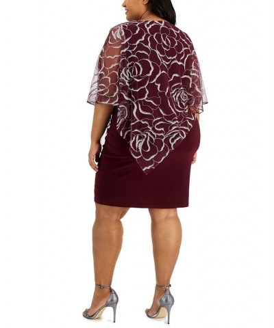 Plus Size Glitter-Mesh Overlay Dress Wine $68.11 Dresses