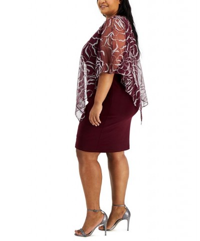 Plus Size Glitter-Mesh Overlay Dress Wine $68.11 Dresses