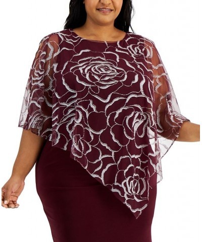 Plus Size Glitter-Mesh Overlay Dress Wine $68.11 Dresses