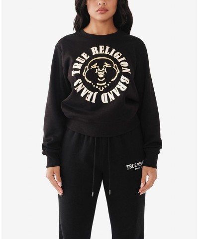 Women's Relaxed Pullover Sweatshirt Black $34.19 Tops