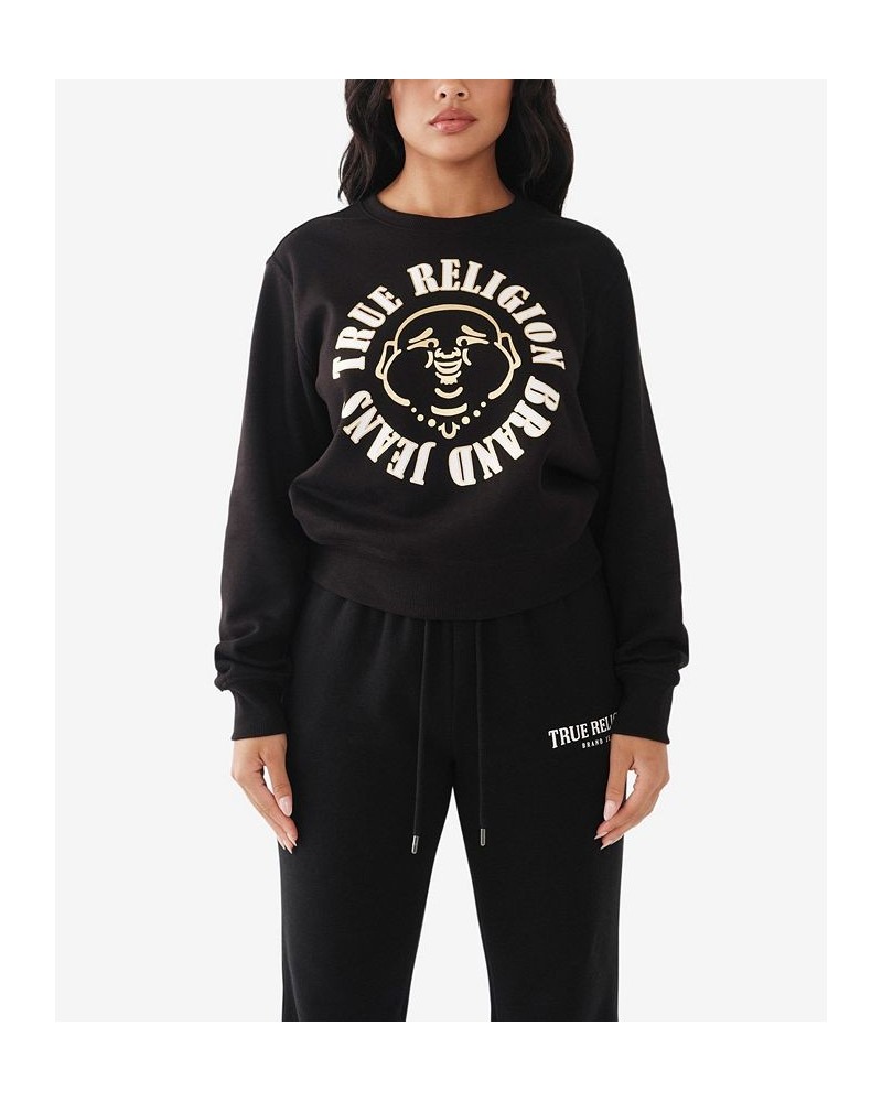 Women's Relaxed Pullover Sweatshirt Black $34.19 Tops