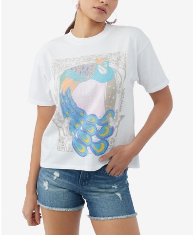 Juniors' Visionary Cotton Graphic Crewneck T-Shirt White $19.00 Tops