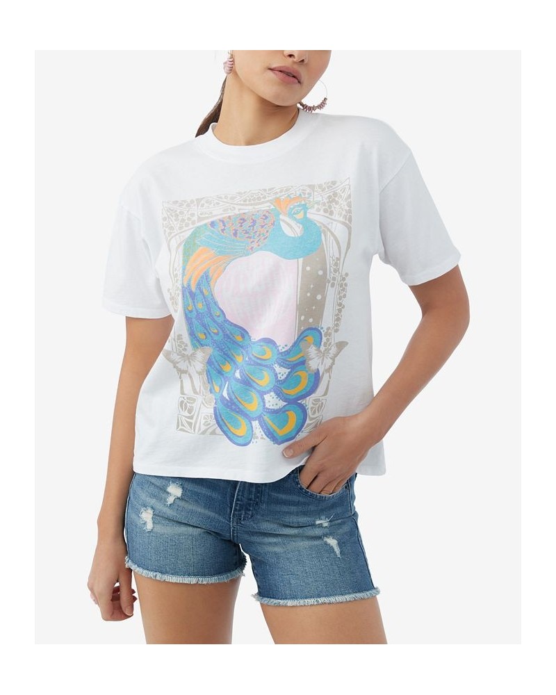 Juniors' Visionary Cotton Graphic Crewneck T-Shirt White $19.00 Tops