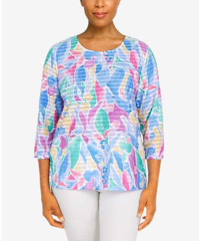 Women's Classics Stained Glass Floral 3/4 Sleeve Top Bright $35.48 Tops