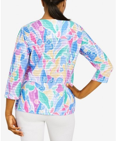 Women's Classics Stained Glass Floral 3/4 Sleeve Top Bright $35.48 Tops