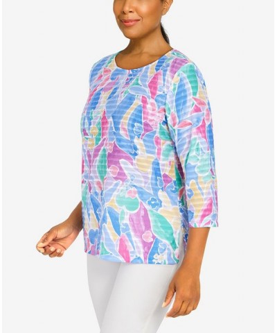 Women's Classics Stained Glass Floral 3/4 Sleeve Top Bright $35.48 Tops