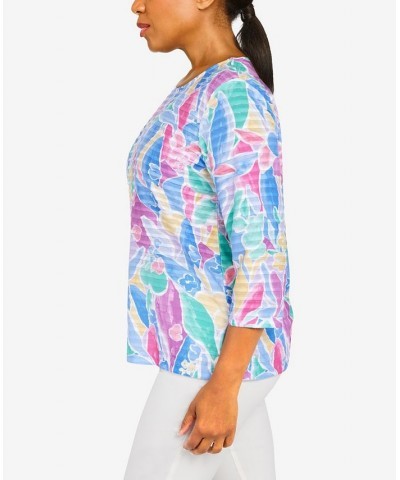 Women's Classics Stained Glass Floral 3/4 Sleeve Top Bright $35.48 Tops