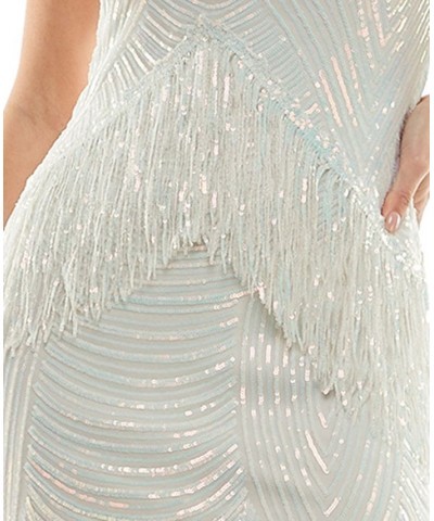 Juniors' Sequined Fringe-Trim Gown Ivory $50.00 Dresses