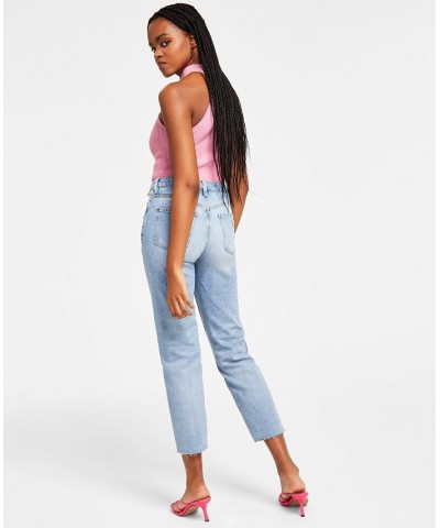 Women's FRAYED MOM JEANS Moonstone Blue $40.39 Jeans