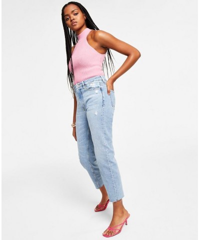 Women's FRAYED MOM JEANS Moonstone Blue $40.39 Jeans