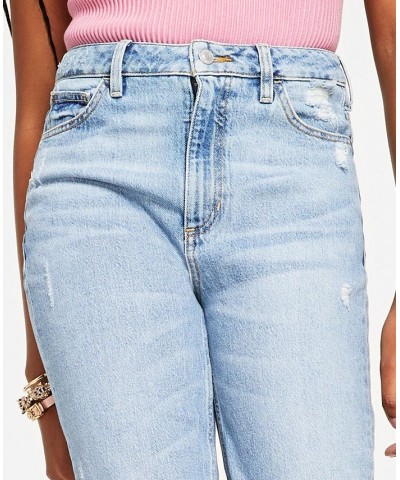 Women's FRAYED MOM JEANS Moonstone Blue $40.39 Jeans