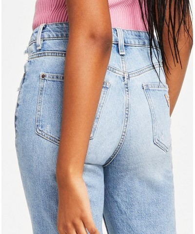 Women's FRAYED MOM JEANS Moonstone Blue $40.39 Jeans