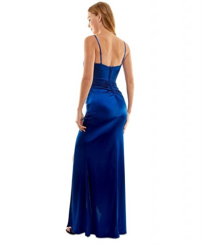 Juniors' Pleated Gown Blue $45.39 Dresses