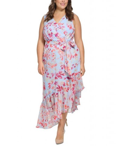 Plus Size Printed Faux-Wrap Asymmetric-Hem Dress Blue Moon $69.42 Dresses