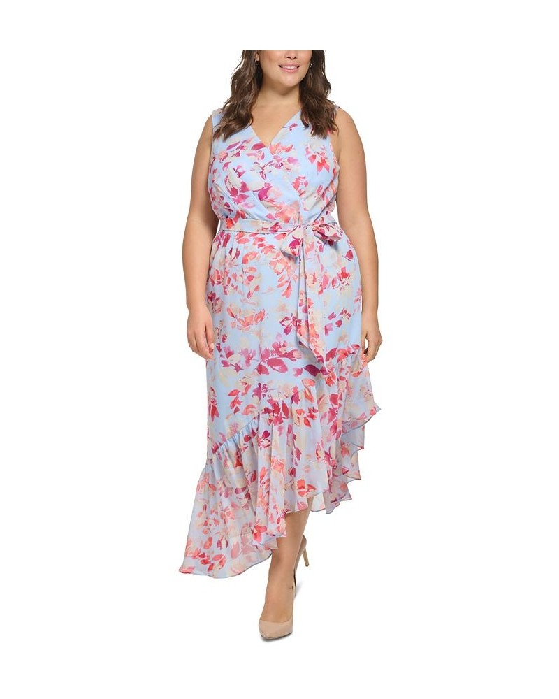 Plus Size Printed Faux-Wrap Asymmetric-Hem Dress Blue Moon $69.42 Dresses