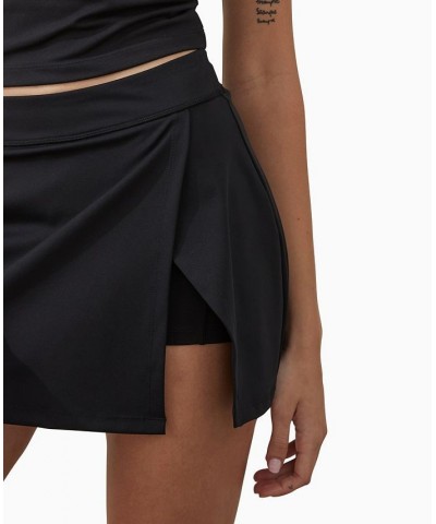 Women's Smoothing Side Split Tennis Mini Skirt Black $24.29 Skirts