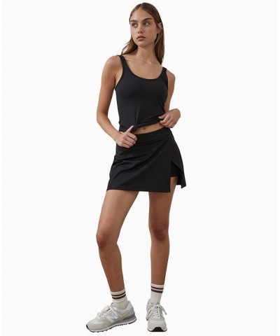 Women's Smoothing Side Split Tennis Mini Skirt Black $24.29 Skirts