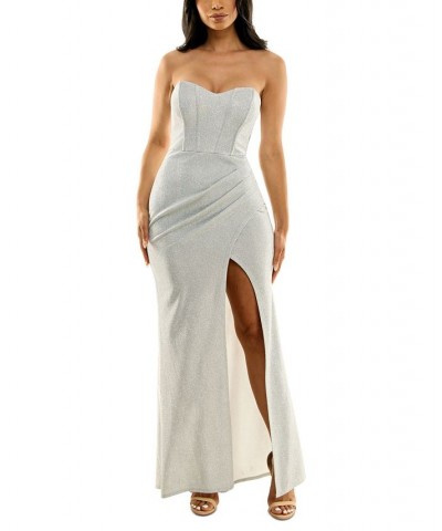 Juniors' Corset Strapless Gown White/Silver $68.54 Dresses